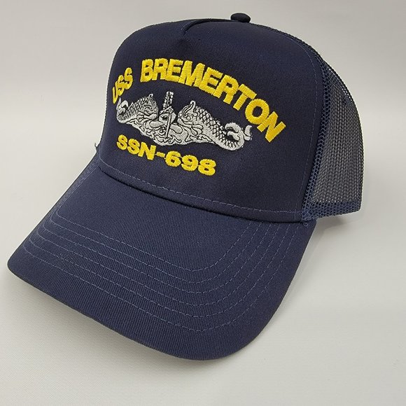 thepatriotspride.com Other - USS BREMERTON SSN-698 Boat Navy Ship Baseball Cap Blue Mesh Snapbac…